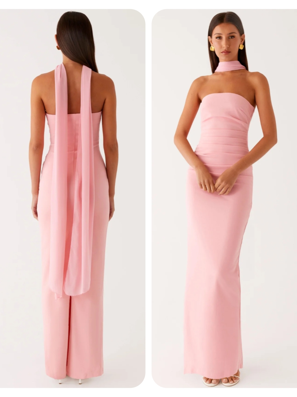 Peppermayo Pink Strapless Libra Ruched Maxi Evening Dress Size 8